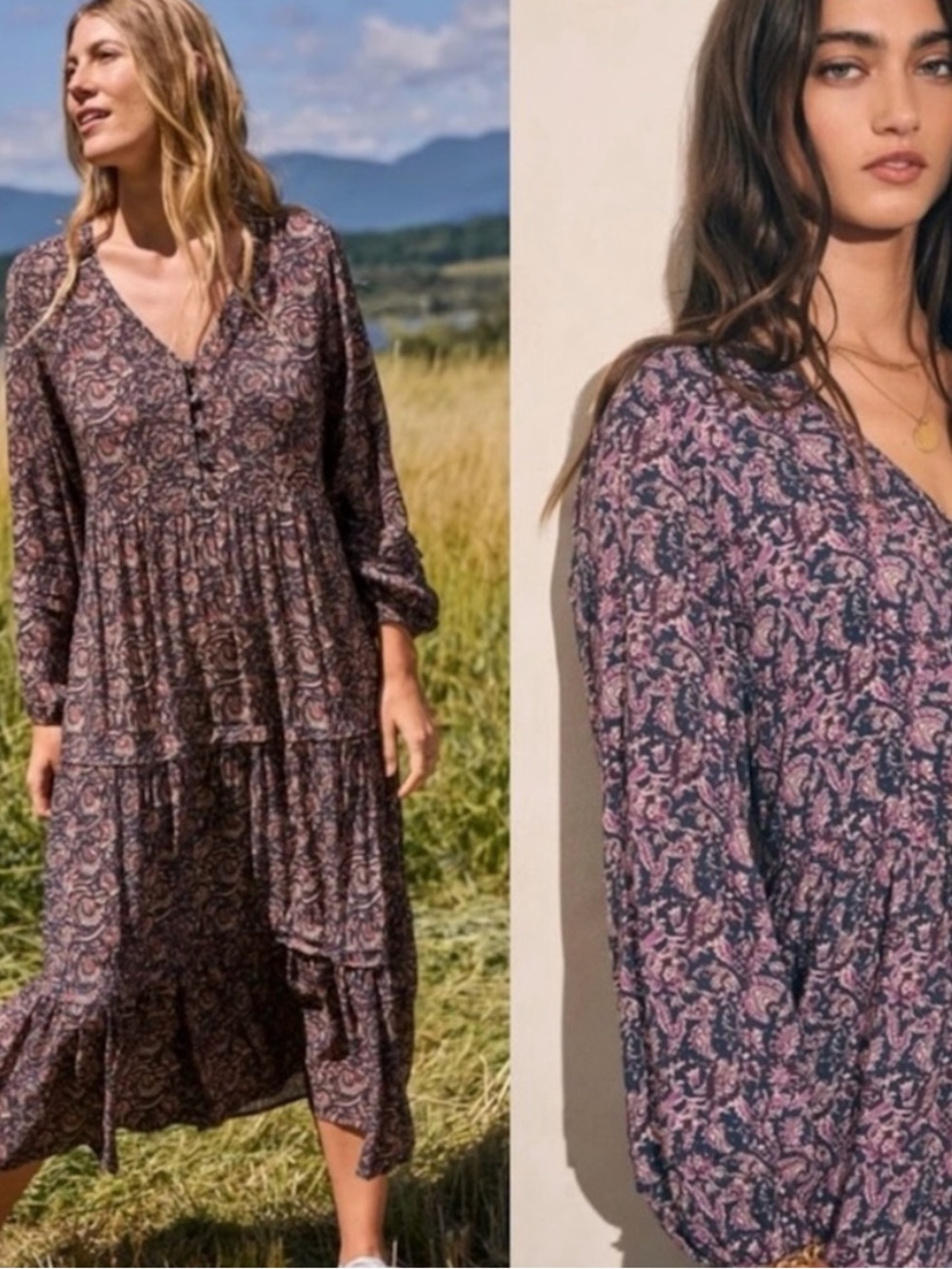 Faherty Isabella Dress Fiona Block Print NWT Size Small Boho Paisley Tiered Maxi